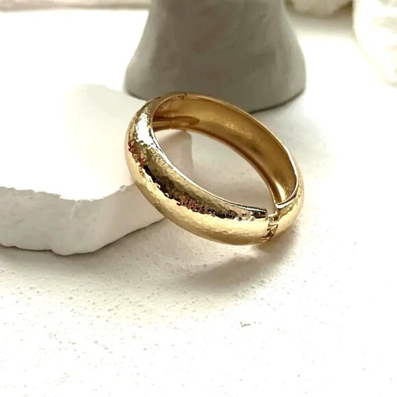 2/$30 Hammered Gold-Tone Hinged Bangle Bracelet - Picture 3 of 7